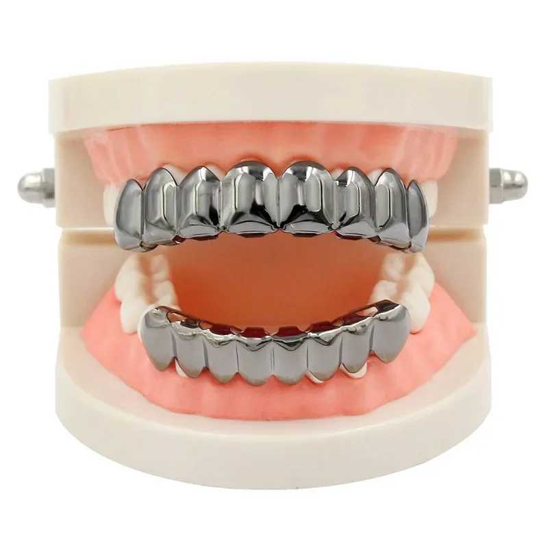 Gold Plated and Silver Plated HIP HOP Teeth Grillz Top and Bottom Grill Set with Sile Realistic Shining Vampire Teeth Set W241227