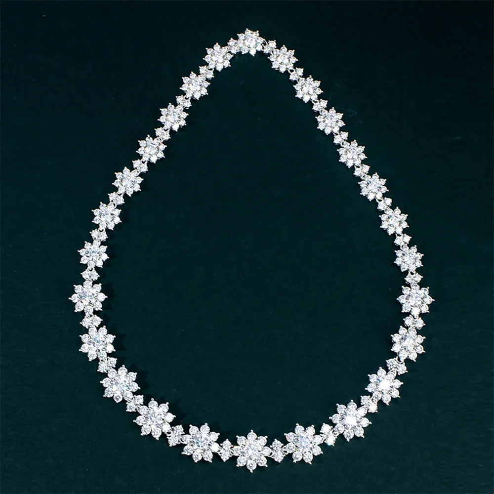 Flower Full Diamond Necklaces with Gra Certificate 925 Silver Neckchain for Women Bride Wedding y Jewelry Set 241226