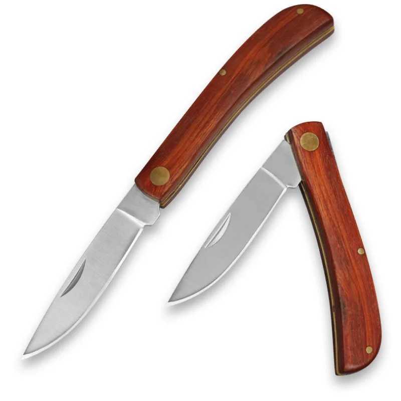 Stainless steel fruit cutting knife wooden handle folding knife household melon fruit vegetable knife pocket knife Y241227