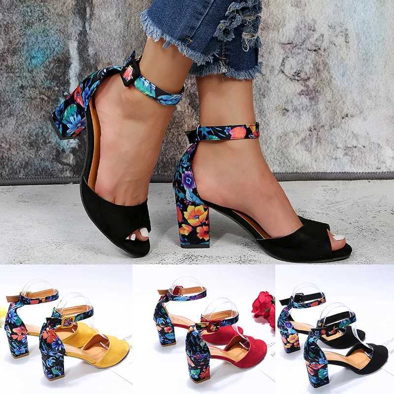 High Quality Fashion Women Yellow Flock Flower Color High Heels Sandals Female Pumps Peep Toe Ankle Strap Platform Shoes Summer T241227