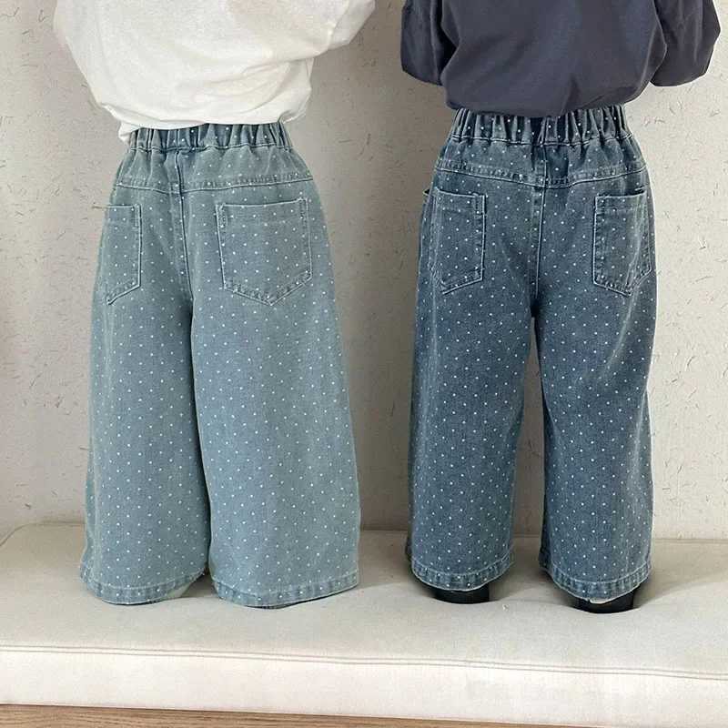 Millionaire Childrens Jeans Loose Straight Pants Boys and Girls Wide Leg Pants 2025 New Spring and Autumn Childrens Polka Point Trojan Horse W241227