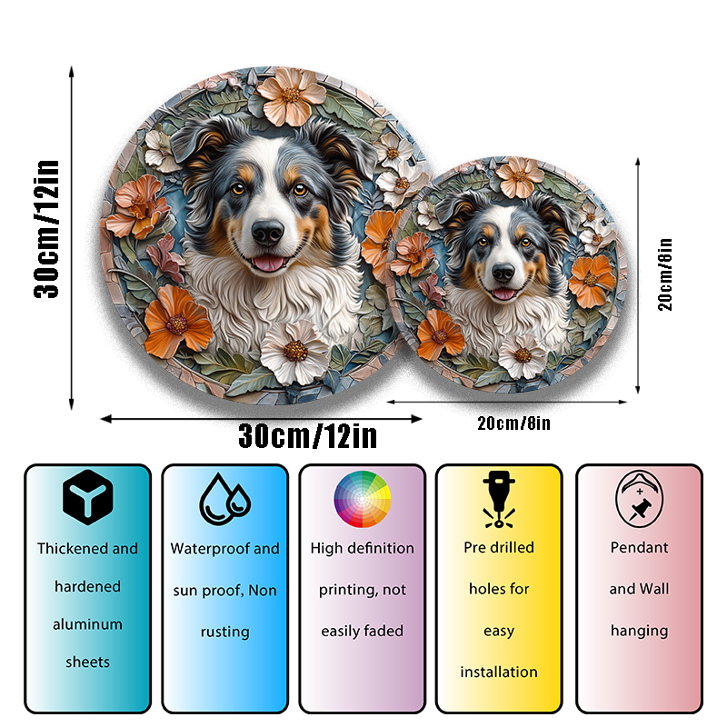 Customized Australian Shepherd Pet Ornaments - Circular Aluminum Decorative Paintings, Unique Souvenir Tombstones for Pets