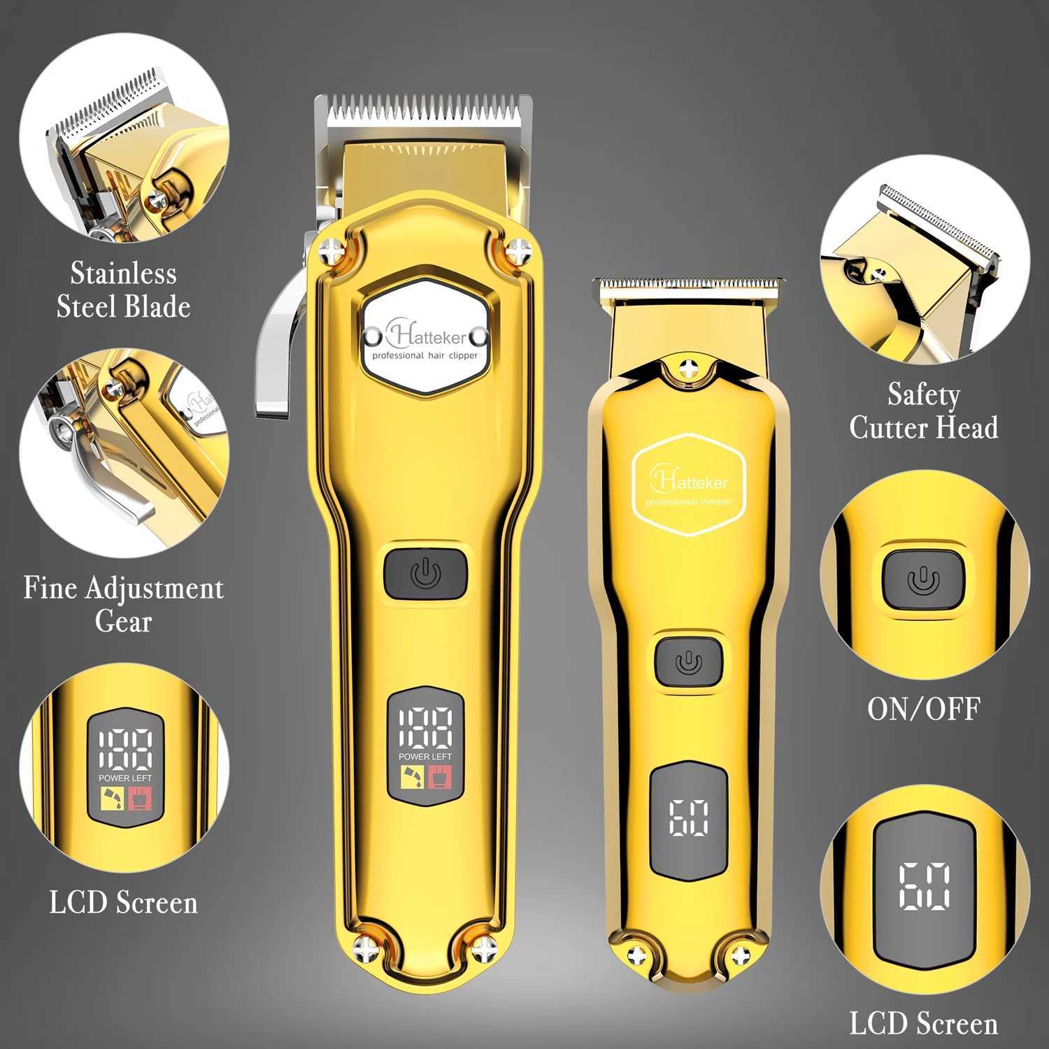 HATTEKER Professional Hair Clippers for Men Cordless Metal Barber Clippers and Trimmers Set Clippers for Hair Cutting Kit W241227