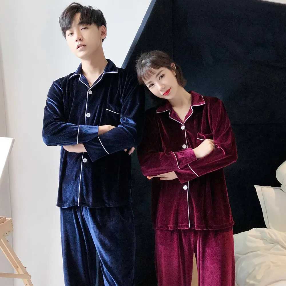 Plus Size 3XL 4XL 5XL Velour Men Pajamas Set Autumn Winter Couple Sleepwear Trouser Suits Loose Velvet 2 PCS Shirt Pant HomewearXJ241227
