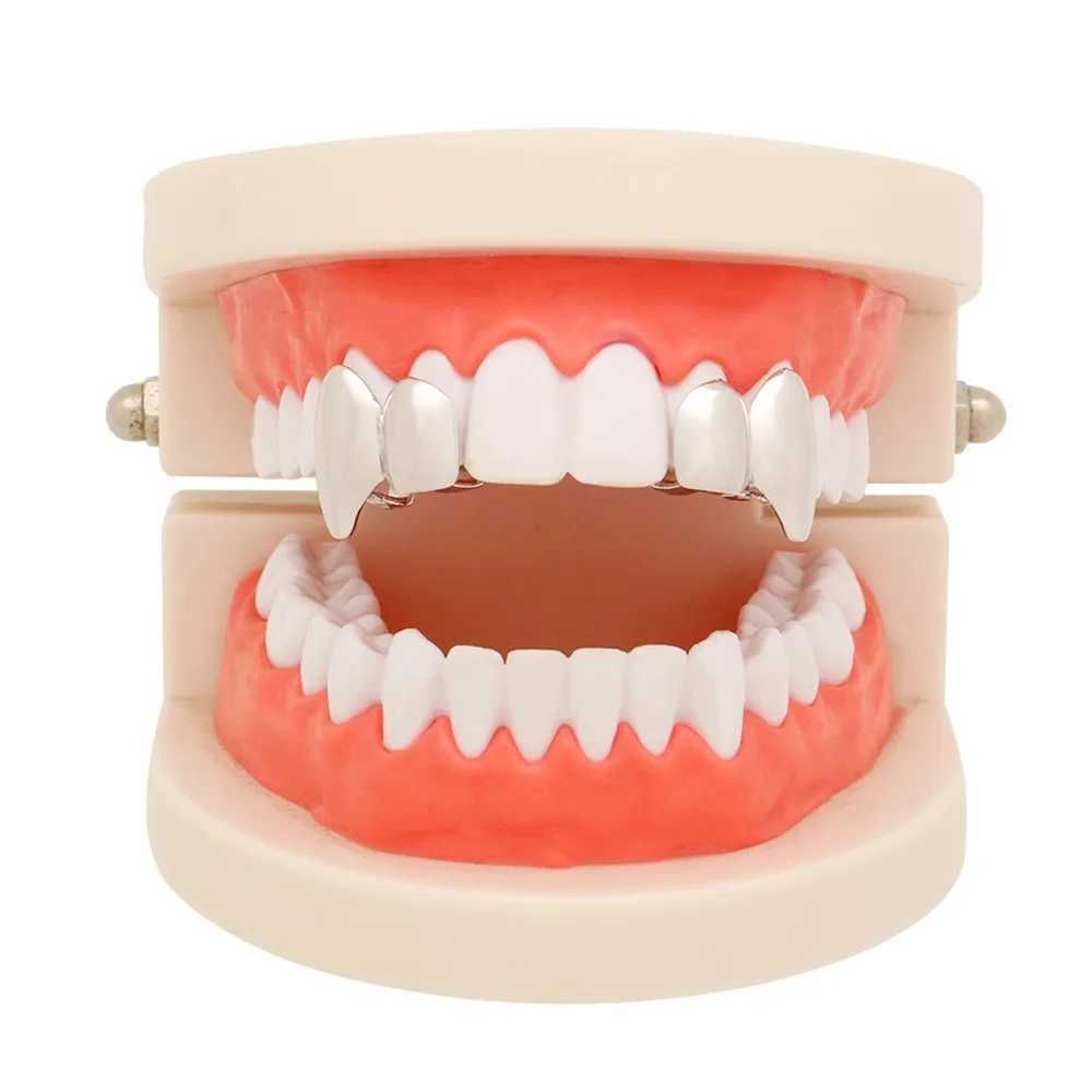 HipHop Tooth Grillz C 18K Gold Plated Removable Top Bottom Dental Grill Punk Teeth Cs Halloween Cosplay Jewelry Gift W241227