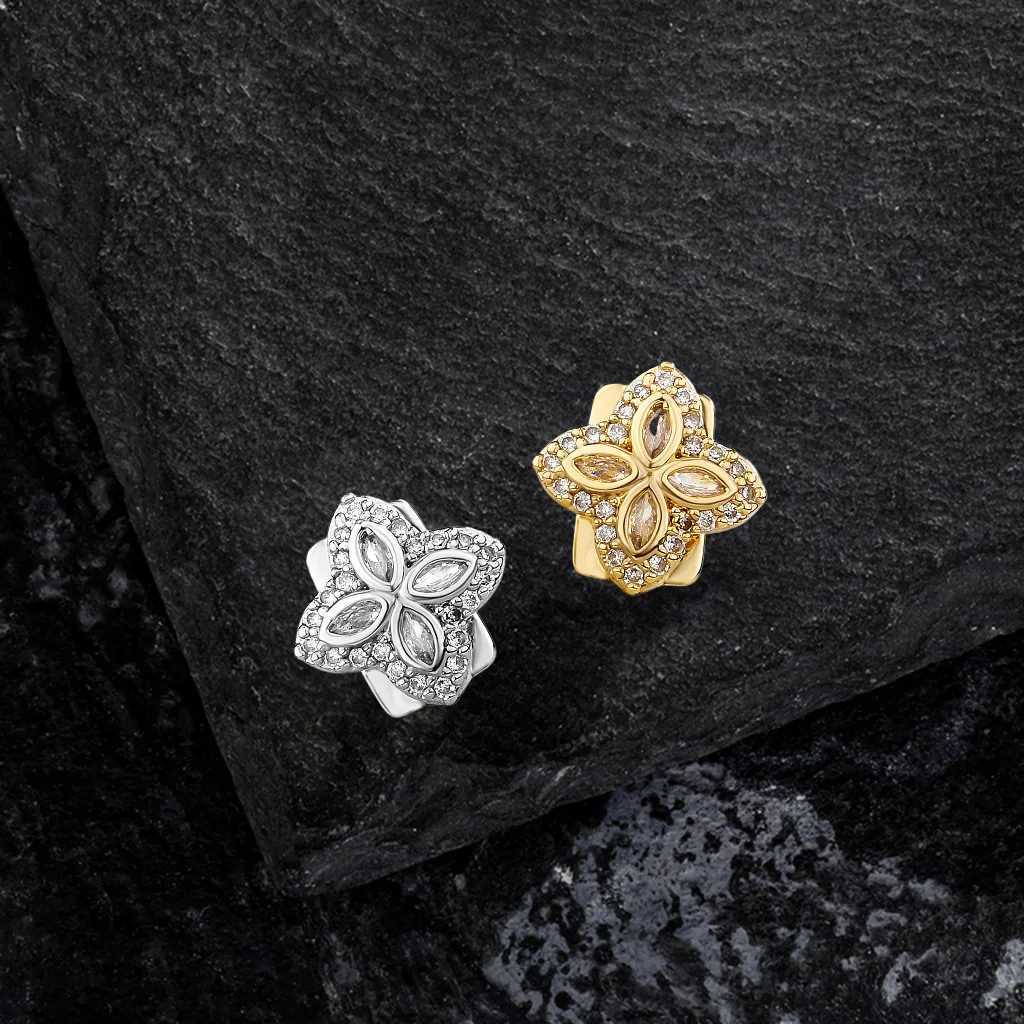 Gold Silver Color Single Flower d Out Grillz Teeth Men Women Hip Hop Bling Tooth Grills Cs Fashion Jewelry W241227