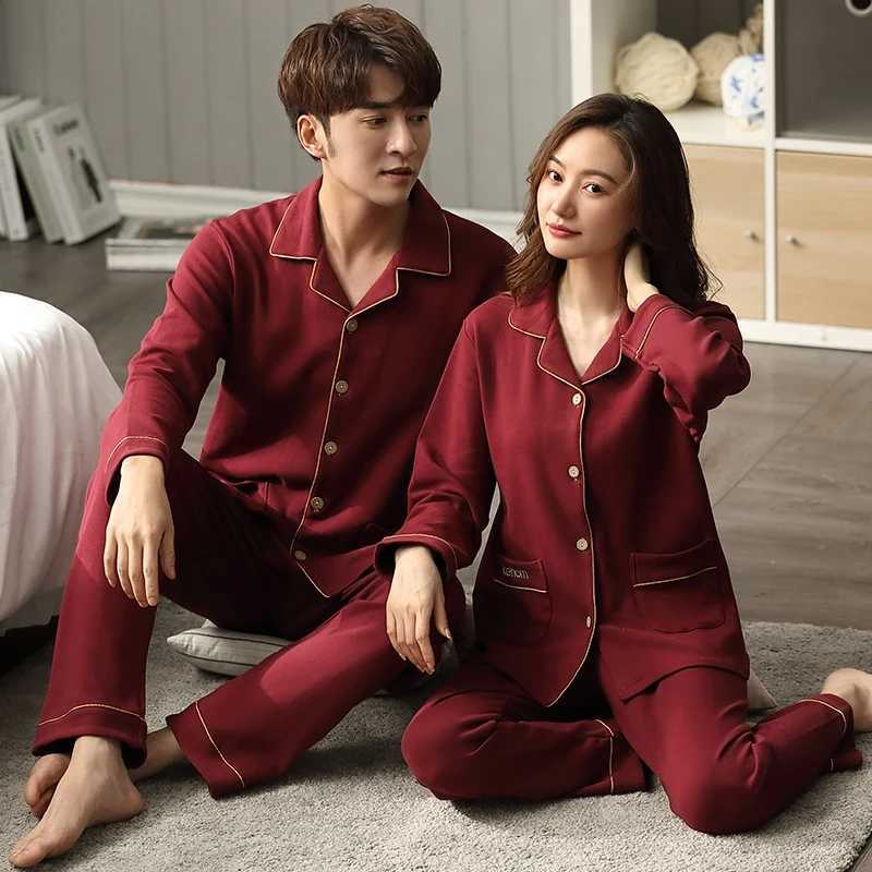Plus Size Couple Long Sleeve Casual Plaid Cotton Pajama Sets for Men Autumn Korean Loose Sleepwear Pyjama Women Homewear ClothesXJ241227