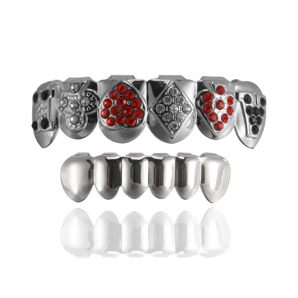 Hip Hop CZ Teeth Grillz Set Top Bottom Mouth Gold Silver Color Teeth Grills Teeth Cs Removable Dental Fashion Jewelry W241227