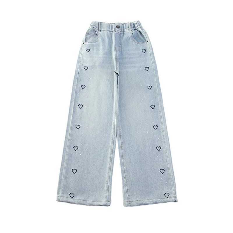 2024 Summer Teens Girl Wide-Leg Jeans Kids Embroidery Design Denim Pants Children Outwear Long Trousers Girl Clothing 4-12Years W241227