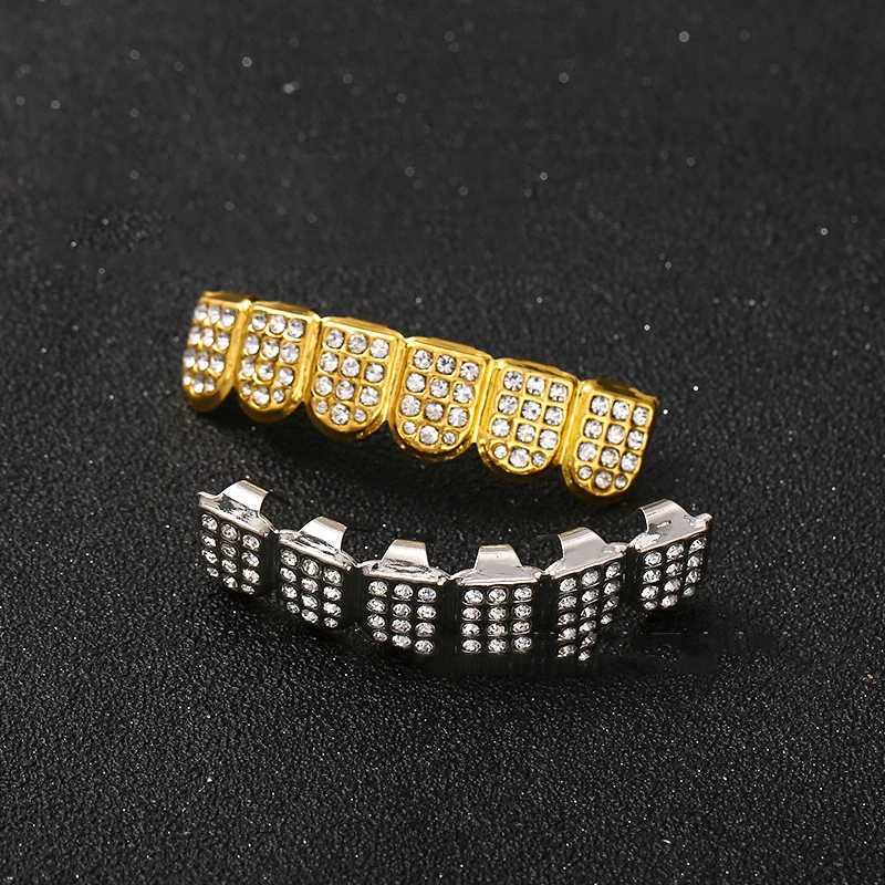 Gold Silver Plated Cubic Zircon Teeth Grillz Set For Unisex Top Bottom Mouth Gold Silver Color Removable Dental Fashion Jewelry W241227