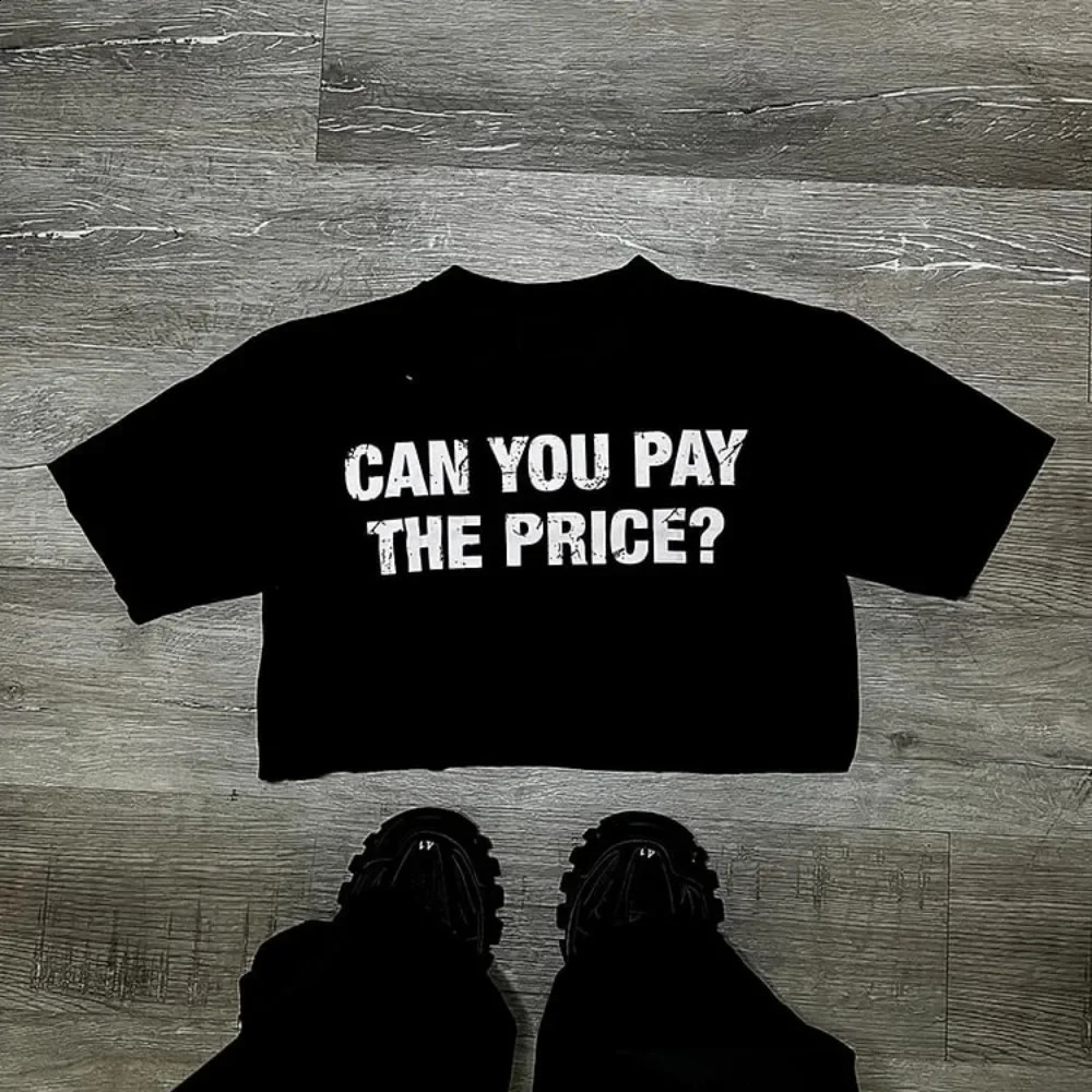 Vintage Can You Pay The Price Art Graphic 100% Cotton Cropped T-Shirts Men Y2K Summer Short Sleeves Vintage Oversize Tshirt Tops 241226
