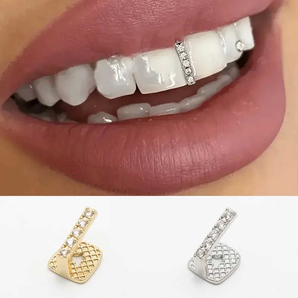 YOUNGX Hip Hop Single Vertical Bar Zircon Teeth Grillz Gold Silver CZ Stone Tooth Cs For Women Men Jewelry Dental Grills W241227