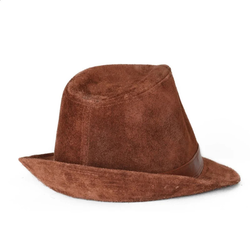 Genuine Leather Gentleman Top Hat For Men Britain Winter Nubuck Suede Wheat Ear Letters Printed Retro Dad Jazz Caps Fedora 241226