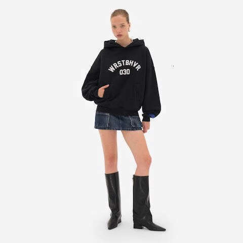 Loose hooded sweatshirt for men women, Y2K letter versatile, autumn and winter hoodie, trendy brand printed pattern