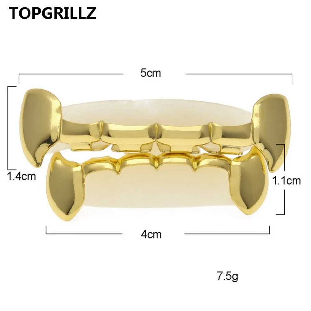 TOPGRILLZ Gold Fang Grillz Set Gold Color Plated Half Teeth Dracula Vampire Slim Grills Gold Top Bottom Sets Hiphop Gold grillz W241227