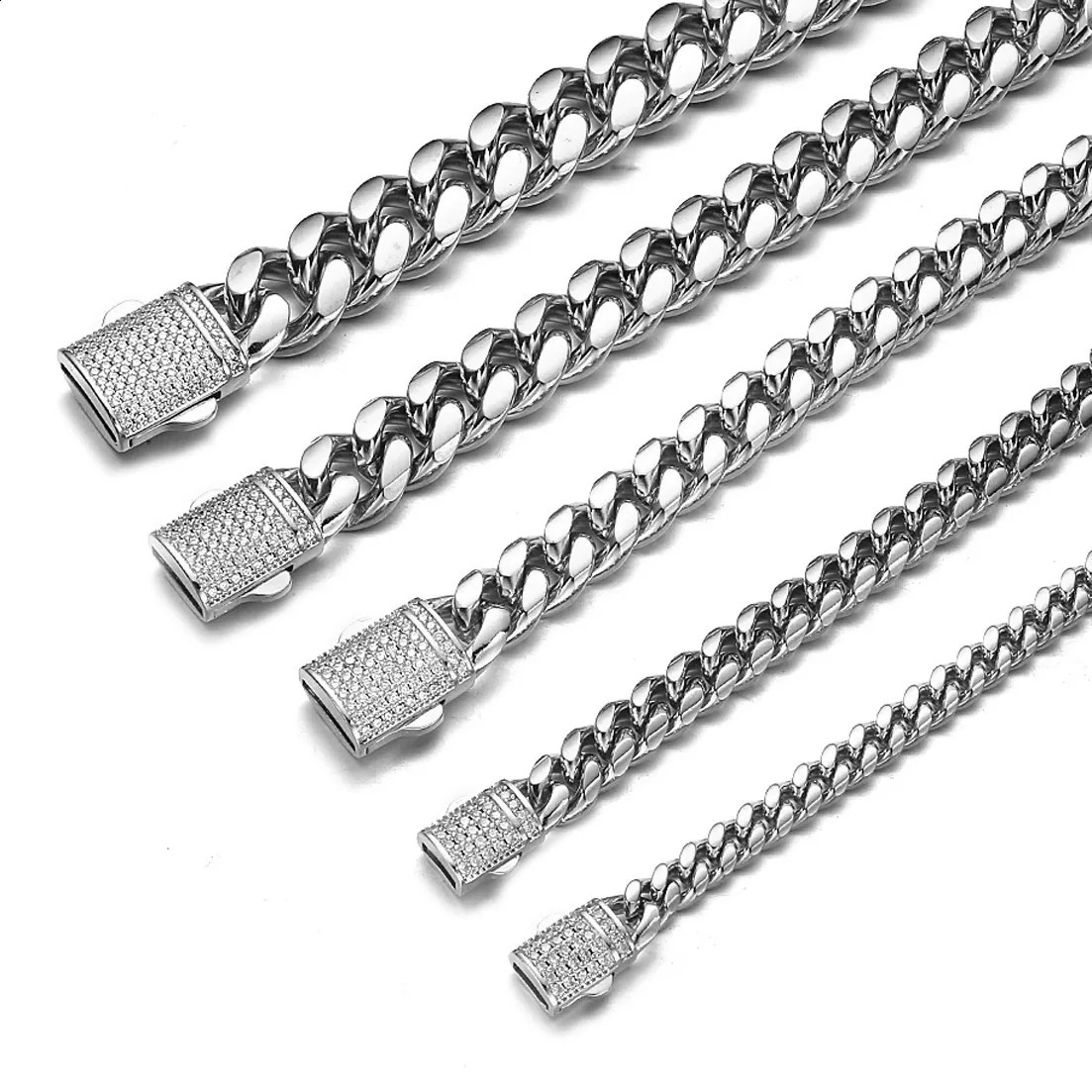 6/8/10/12/14mm HipHop Crystal Buckle Men Women 316L Stainless Steel Miami Cuban Link Chain Bracelet Fashion Jewelry 241227