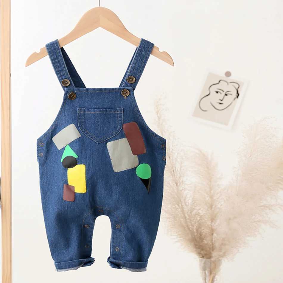Baby boy denim top baby bib pants jeans letter clothing girls long jumpsuit childrens suspension pants W241227