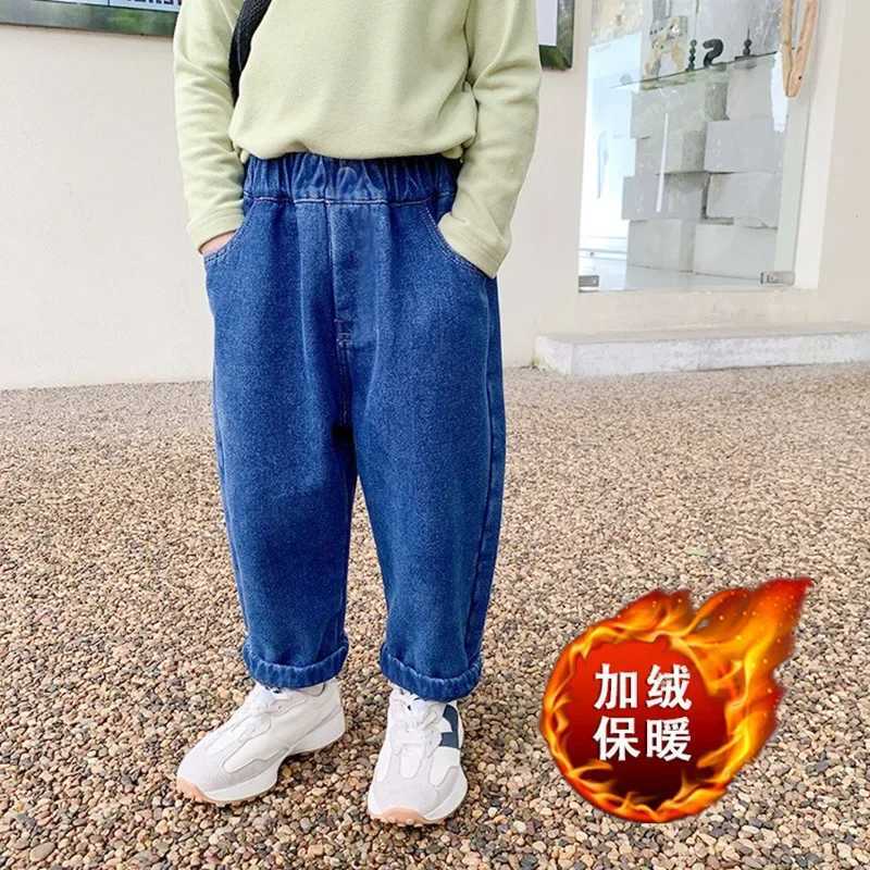 Childrens winter jeans plus velvet thickening childrens warm casual denim trousers Christmas gifts for boys W241227