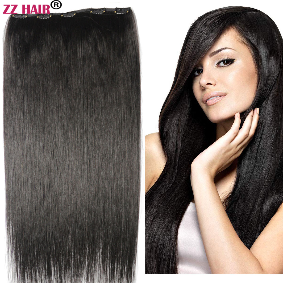 100% Brazilian Remy Human hair Extension 16-28 inches 1pcs set Nolace with 5clips in 80g-200 Clips in/on Natural Straight