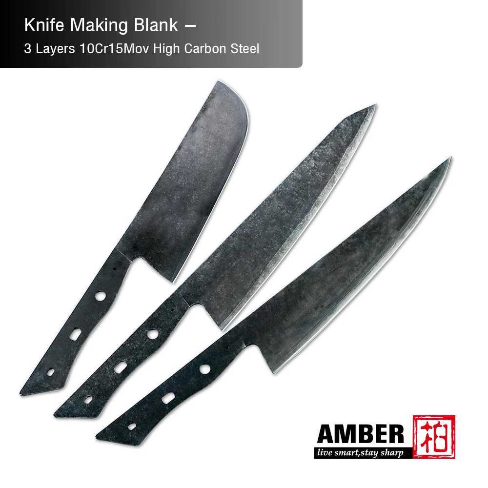 Amber 3-layer laminated steel semi-finished knife blank DIY high carbon chef Kiritsuke Nakiri blade without handle Y241227