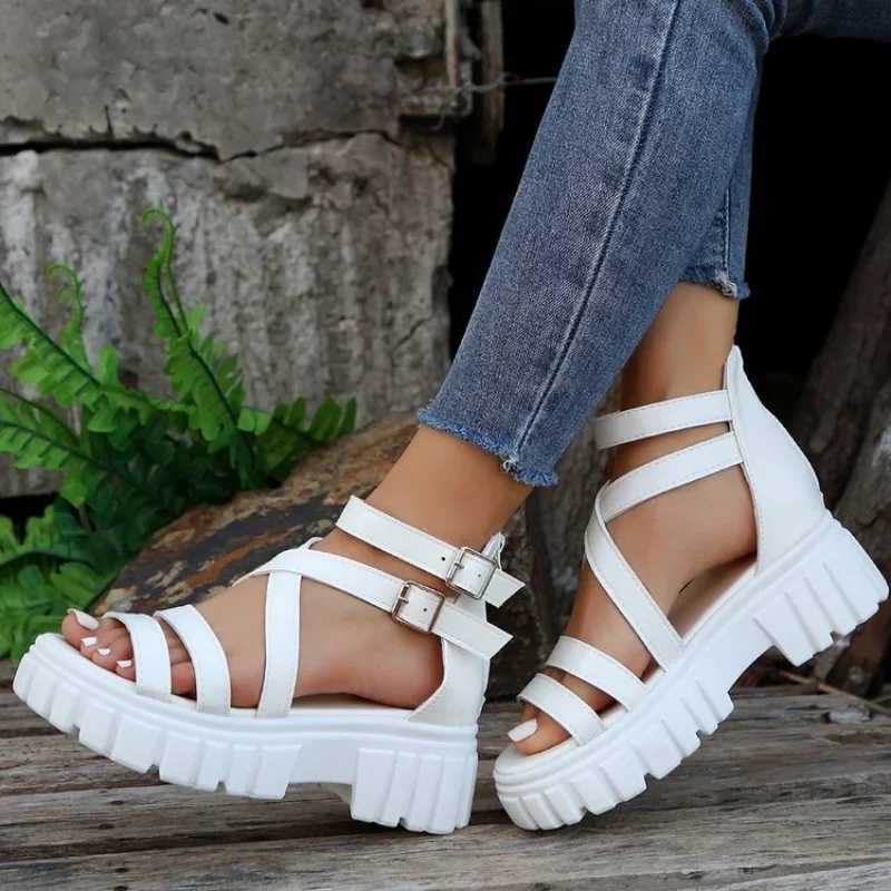 High Quality Chunky High Heels Roman Sandals for Women Summer Ankle Strap Plarform Sandals Woman Strap Thick Heeled Party Shoes T241227