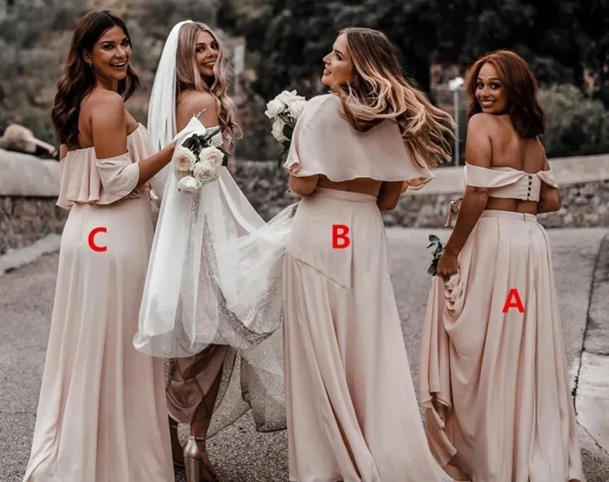 Chiffon Two Piece Bridesmaid Dresses A Line Off The Shoulder Backless Maid of Honor Gowns Long Wedding Guest Dresses