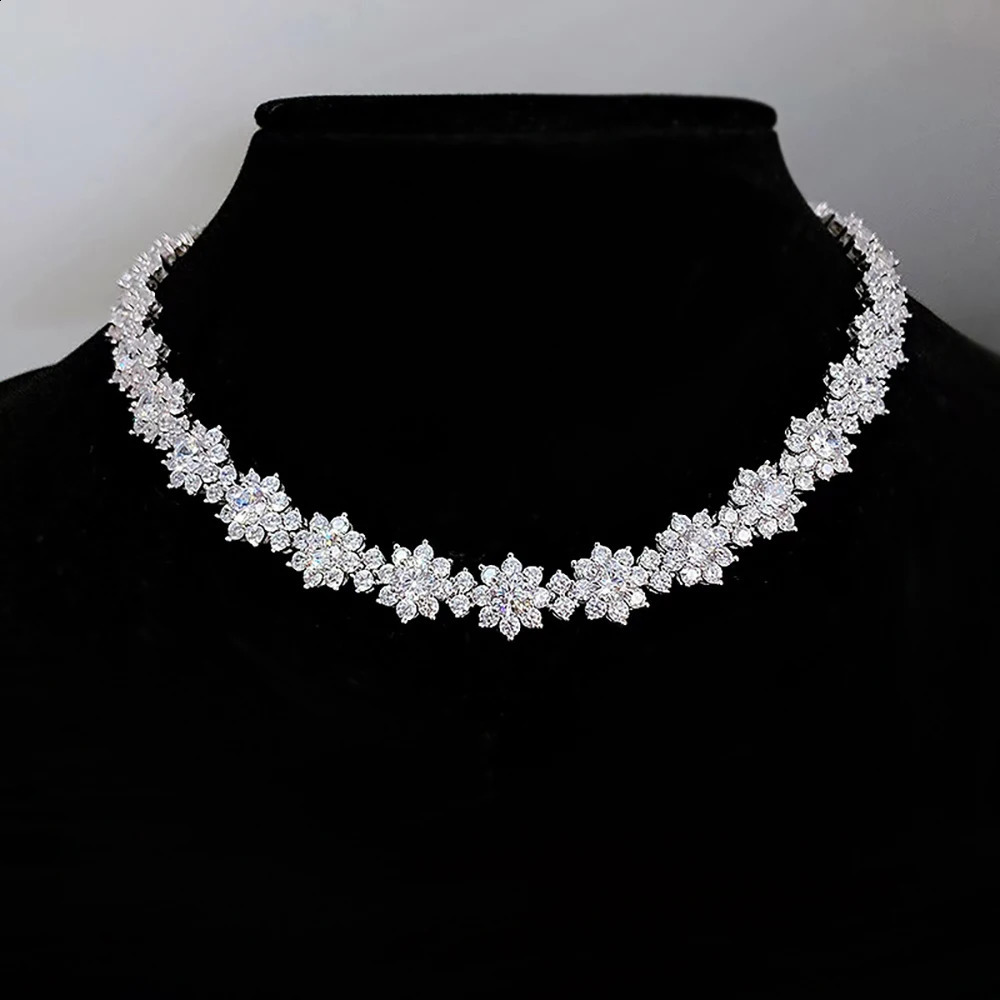 Flower Full Diamond Necklaces with Gra Certificate 925 Silver Neckchain for Women Bride Wedding y Jewelry Set 241226