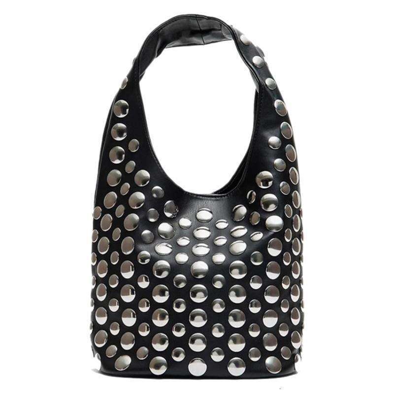 Women's Bags Fashion Rivet Buckets Designer Women Handbags Pu Leather Shoulder Bags Retro Y2k Underarm Bag