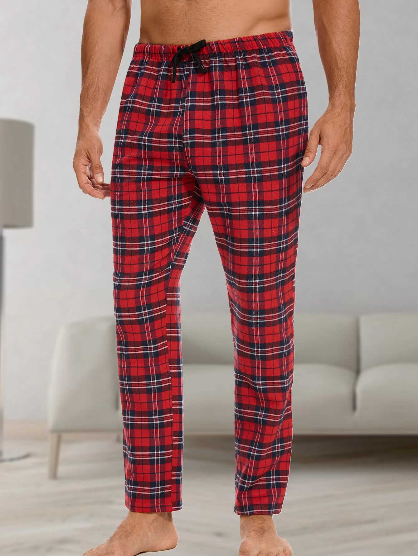 Mens homewear suit fashion leisure solid colour pyjamas plaid pyjama trousers home daily wear suitXJ241227