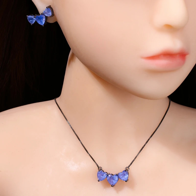 ranos Fusion Stone Jewelry Sets Blue Heart Pedra Earrings Necklace Sets Bijouterie for Fashion Womens Jewelry Gift SFX001802 241226