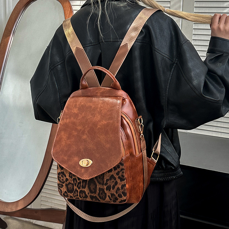 Leopard Pattern Premium 2024 New Fashion Travel Women's Versatile Backpack Single Shoulder Ethnic Style