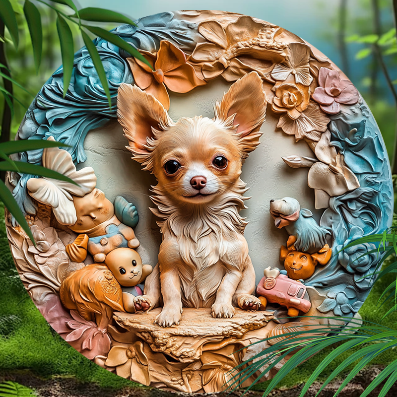 Customizable Circular Aluminum Pet Ornament - High-Definition Pet Memorial Decoration for Dogs, Unique Souvenir Tombstone