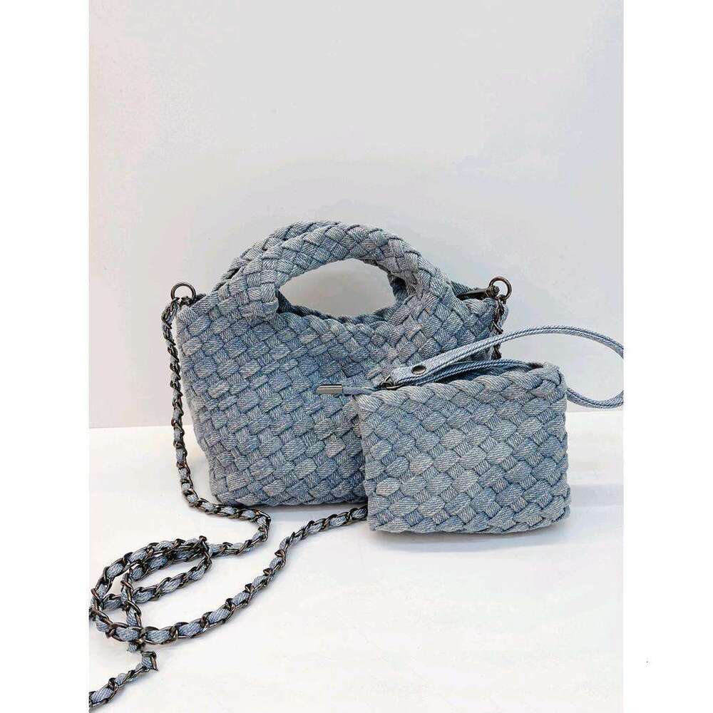 Cowboy canvas woven mini small women's 2025 new chain crossbody baghand-held vegetable basket bag