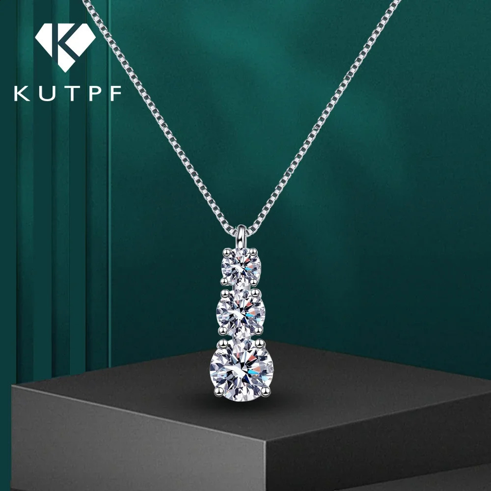 18CT 3Stone Pendant Necklace with Gra 925 Sterling Silver Sweater Neck Chain D Color Diamond Necklaces for Women 241226