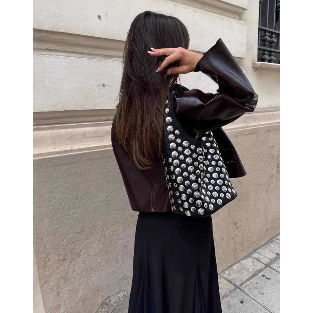 Women's Bags Fashion Rivet Buckets Designer Women Handbags Pu Leather Shoulder Bags Retro Y2k Underarm Bag