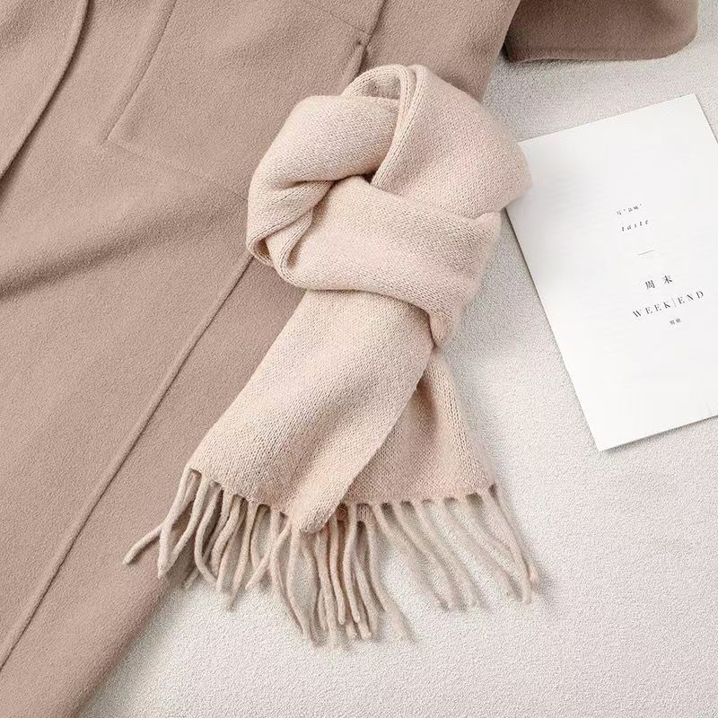T034 wool scarf solid color tassel autumn and winter warm simple versatile neck scarf