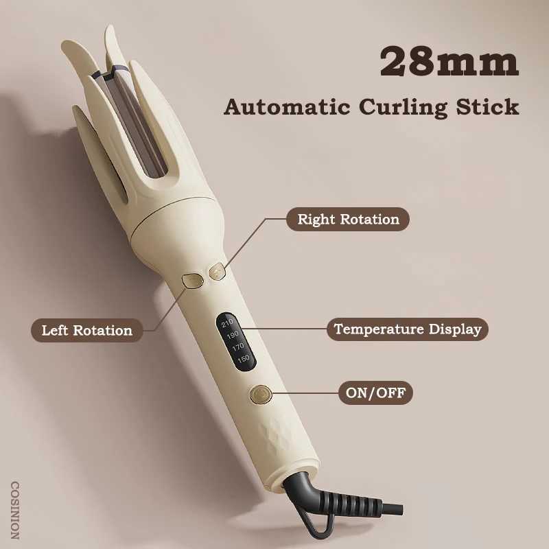 Negative Ions Automatic Hair Curler 28mm Electric Ceramic Curling Hair Stick Rotating Curl Waves Anti-Tangle Curling Iron Styler M241227