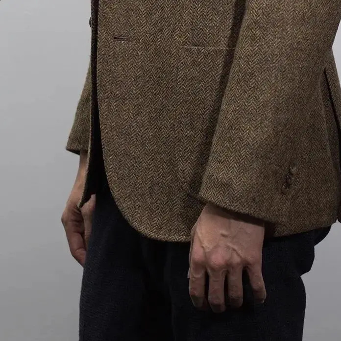 Uncle Nick Wooster Same Style Suit Autumn and Winter Retro Tweed Wool Herringbone Jacket for Men 241227