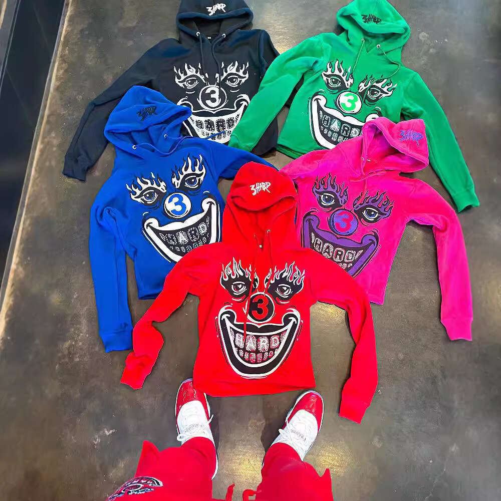 High New Pattern Printed Hot Diamond Loose Fashionable Street Hip Hop Style Hoodie