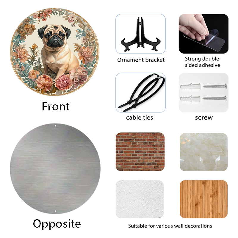 Customized Bichon Frise Pet Ornament Circular Aluminum Decorative Painting Unique Pet Souvenir Tombstone Ideal for Cats