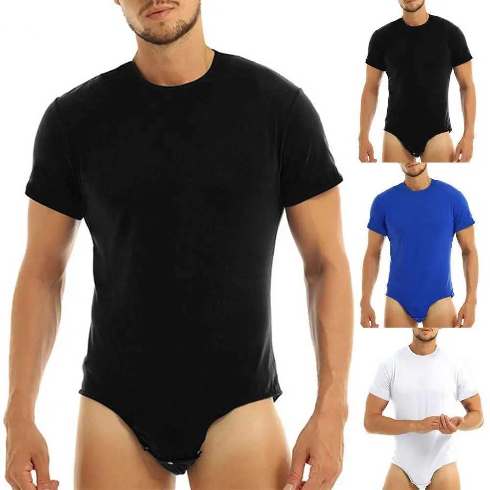 Men Adults Bodysuit Press Crotch Undershirts Short Sleeve Men Romper Pajamas Solid Color Bodysuit Pajamas Sleeping SupplyXJ241227