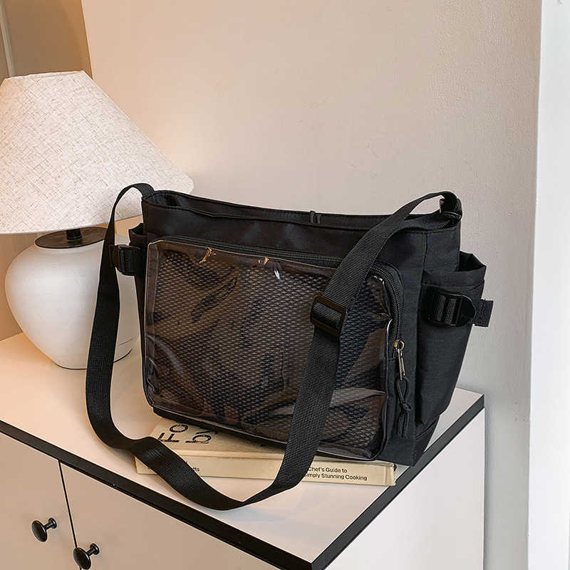 Super Fire Student Pain Bag Transparent and Visible Shoulder Simple Large Capacity School Anime Crossbody Tote 241227