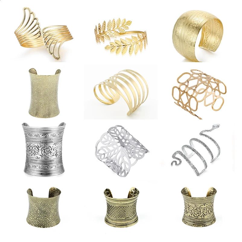 Dayoff 30 Styles European Punk Big Wide Cuff Bracelet for Women Men Open Ajustable Carved Flower Snake Animal Bangle Jewelry 241227