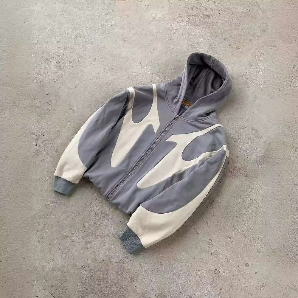 Autumn and Winter New Street Hip Hop Splicing Printed Y2K Harajuku Style Coat Hoodie