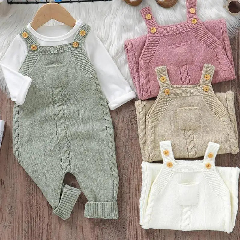 Autumn Baby Clothes Fashion born Knitted Twist Suspenders Romper Boy Girl Solid Sleeveless Jumpsuit Kid Casual One-piece 241226