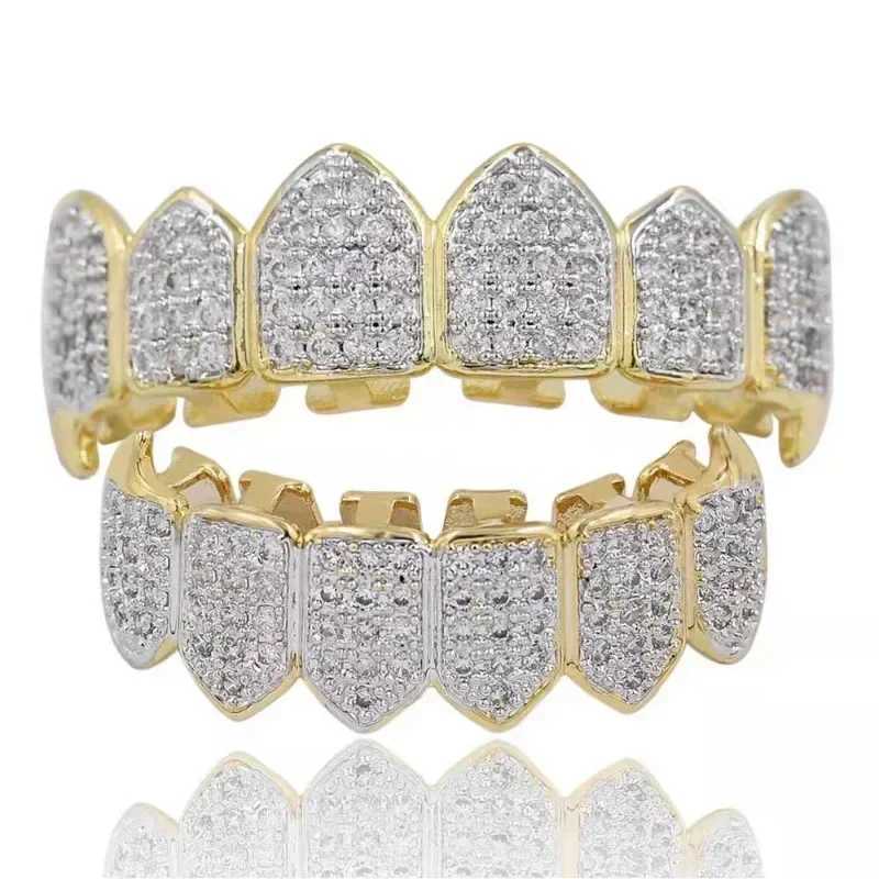 2Pcs/ Set Hip Hop Cubic Zirconia Teeth Grills Top Bottom Grills Dental Mouth Punk Tooth Cs Halloween Cosplay Rper Jewelry W241227