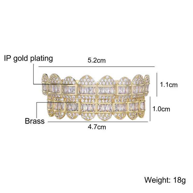 Hip Hop 1 Set Baguette Stones d Out CZ Teeth Grillz Cs 2 Colors Cubic Zircon Top Bottom Charm Grills For Men Women Jewelry W241227