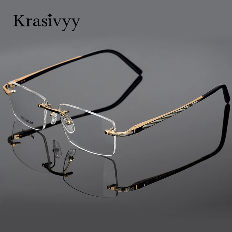 Krasivyy Rimless Glasses Frame Men High Quality Square Prescription Eyeglasses Males Myopia Optical Eyewear 241227