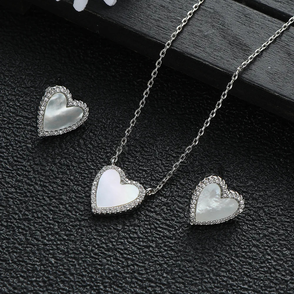 Romantic Heart pendant Necklace Earring necklace Jewelry for Women Fritillary gemstone Set Wedding Gift TRENDY Lovely 241226