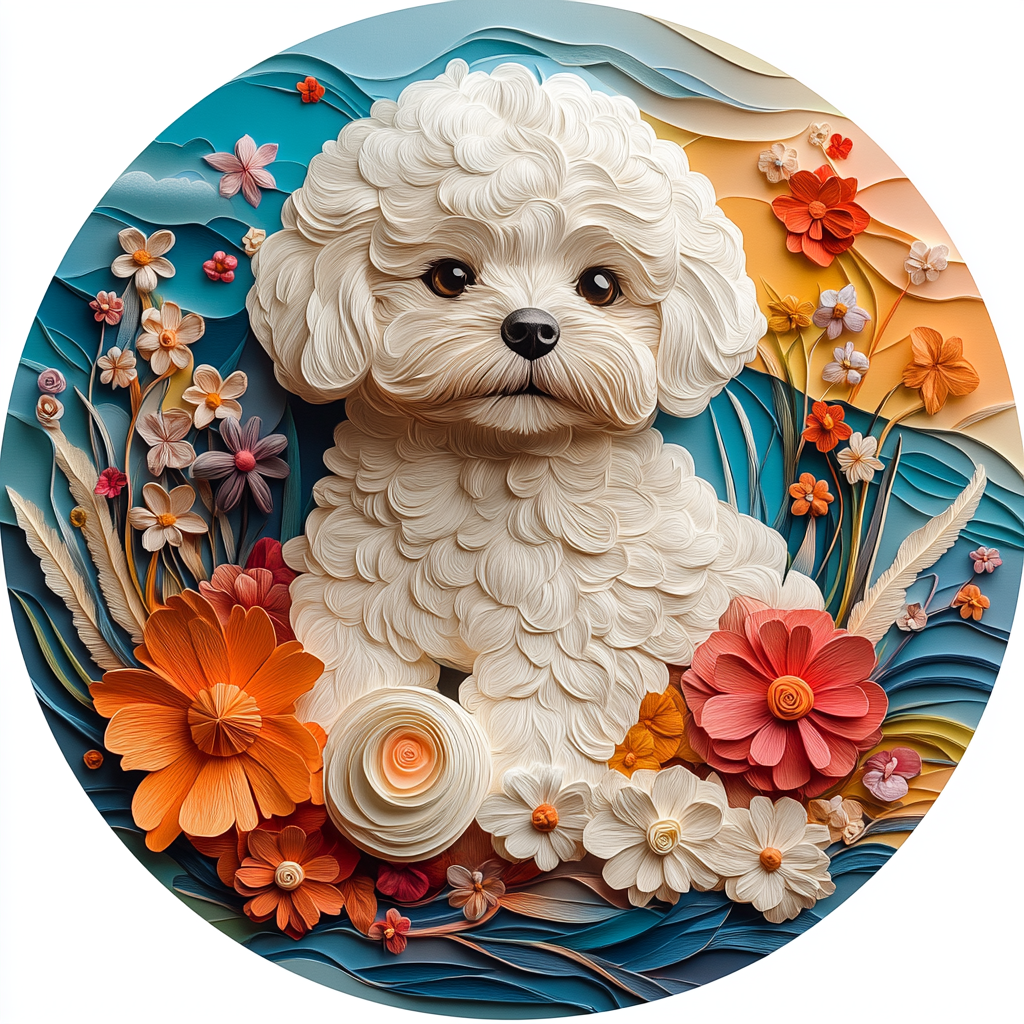 Customized Bichon Frise Pet Ornament - Circular Aluminum Decorative Painting | Unique Pet Souvenir Tombstone